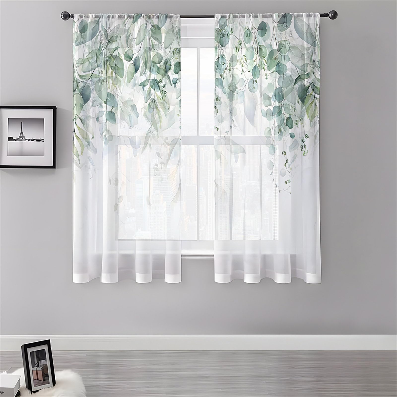 Surwin Net Curtains for Windows, Voile Curtain, 2 Panels Flower Aesthetics with Eyelets, Semi Transparent Lightweight Voile Panel for Living Room Bedroom Balcony Decorative (Nordic,130x160cm)