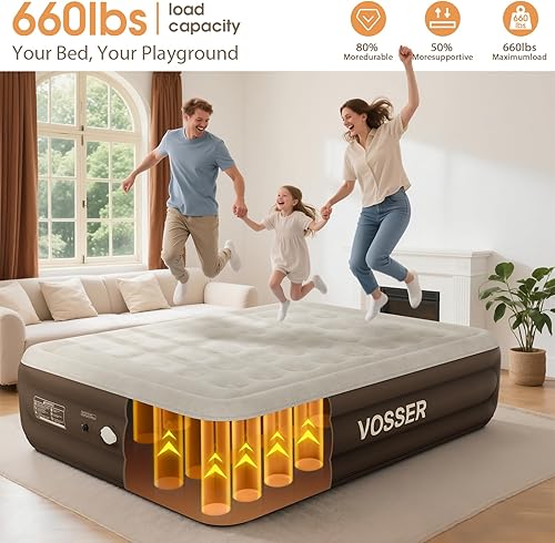 Miniatura 3 de Cama de aire tamaño Queen con bomba recargable desmontable, para camping y uso doméstico, diseño portátil, soporta hasta 660 libras máximo