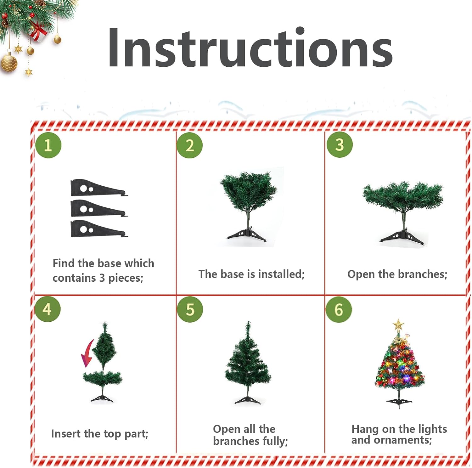 Mini Xmas Tree, 24"/60cm Artificial Small Tabletop Christmas Pine Tree with Ornaments for Holiday Home Office Decoration