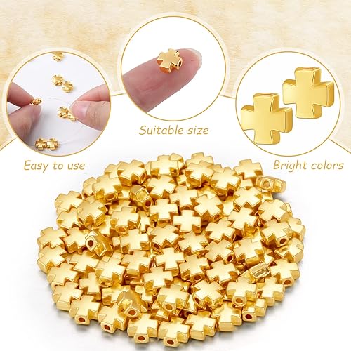 Miniatura 5 de 100 cuentas espaciadoras de cruz dorada, crucifijo, cuentas espaciadoras chapadas en oro, pequeñas cuentas de cruz de metal antiguo para