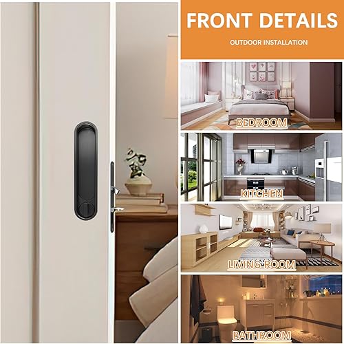 Miniatura 6 de Juego de herrajes para cerradura de puerta de bolsillo, manija de privacidad con tirador oculto y pestillo empotrado, apto para puertas de madera de