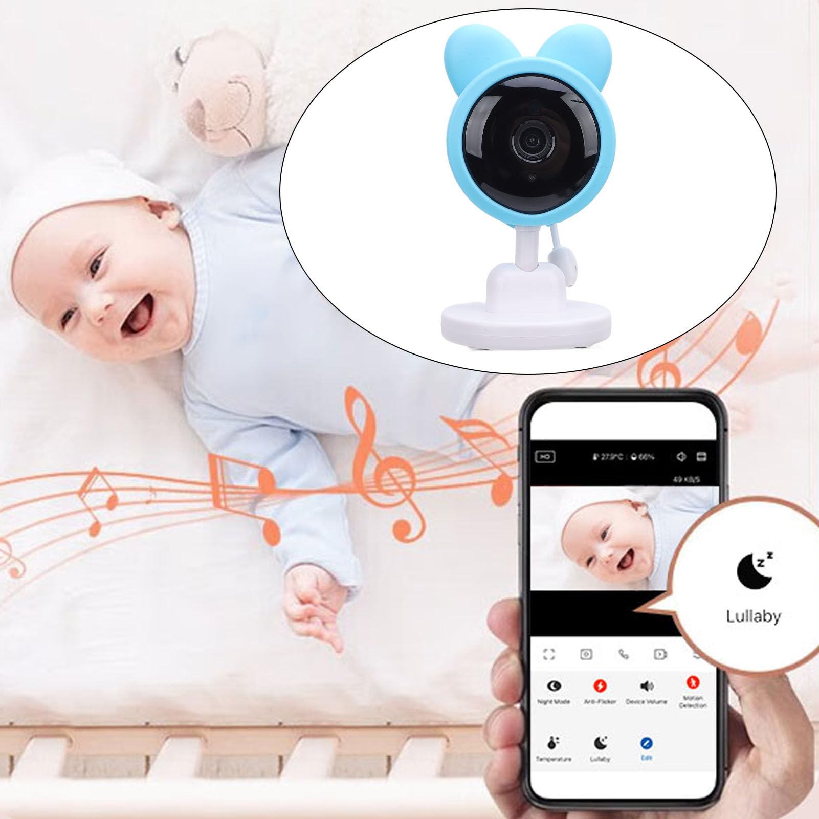 Luocute Monitor Dziecka z Aparatem i Audio, 1080p HD WIFI Camera z Głosem Interkomu na Dwustronne Rozmowy, Inteligentny Monitorowanie Dźwięku, Aplikacja Mobilna, Manualna Patelnia