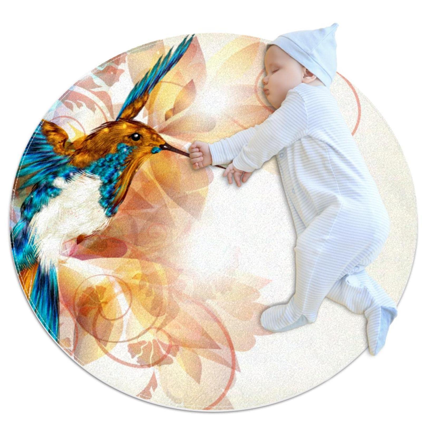 Alfombra de juego para niños redonda JDEZ Colibrí de 80 cm de diámetro