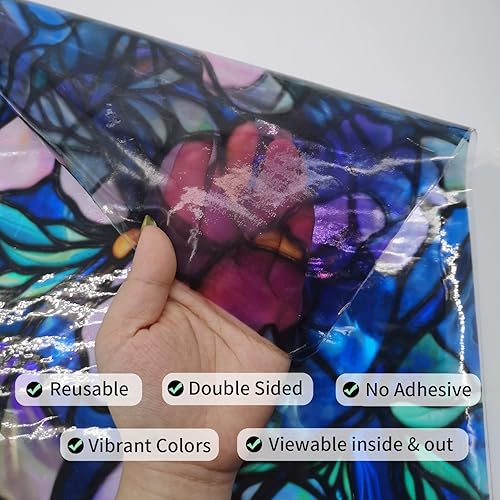 Miniatura 2 de funlife Película de vitrales dibujada a mano, adherencia estática gruesa de doble cara, decoración de ventanas de vidrio no adhesiva para puerta de