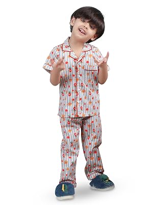 POLKA TOTS Cotton Half Sleeve Fruit Printed Night Suit -Multicolor (18-24 Months)