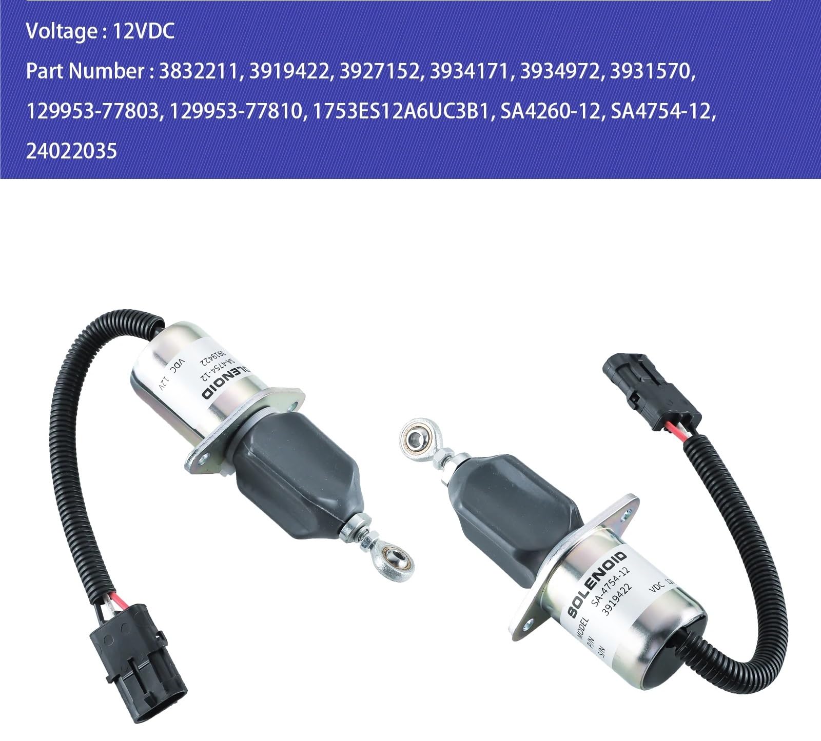 Válvula de Cierre Solenoide de corte de combustible 3919422 129953-77803 SA4754-12 24022035 3931570 Compatible con Cummins Compatible con Ford Solenoide