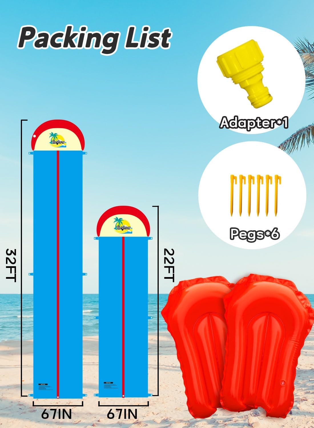 Slip and Water Slide for Kids and Adults Extra Long Lawn Water Slides Backyard Heavy Duty with Two Inflatable Bodyboards and Double Lane Water Toys Summer 22ft-Double Lane