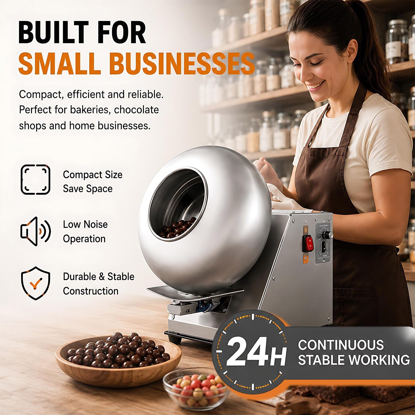 Equipo de Pastelería Profesional 1180W Máquina para Pulir y Secar Chocolate y Azúcar 300mm Diseño Compacto para Resultados Profesionales y Secado Rápido INOX(300mm Standard)