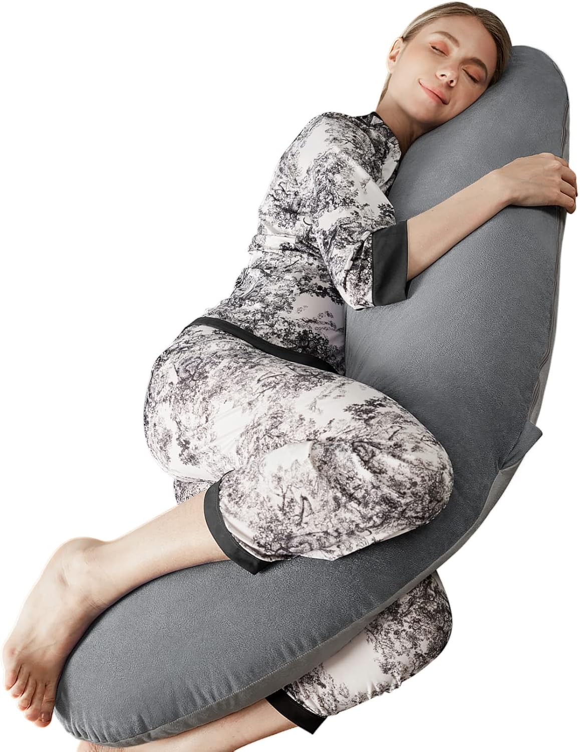 Yoofoss Pregnancy Pillows for Sleeping, J Shaped Body Maternity Pillow with Washable Cover, Pregnancy Must Haves Body Pillows for Side Sleeping, Head Neck Belly Support, Grey : Baby