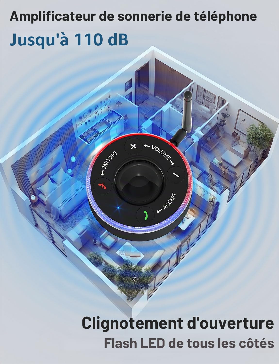 Amplificateur de sonnerie de téléphone portable 110 dB pour personnes âgées et malentendantes
