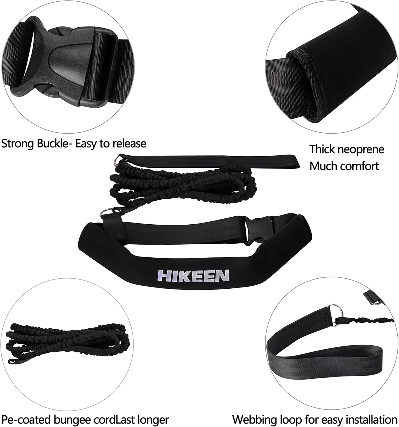 Hikeen Swimming Training Belt - 4M Tether for Swim in Place, Stationary Harness, Aquatic Resistance Belt