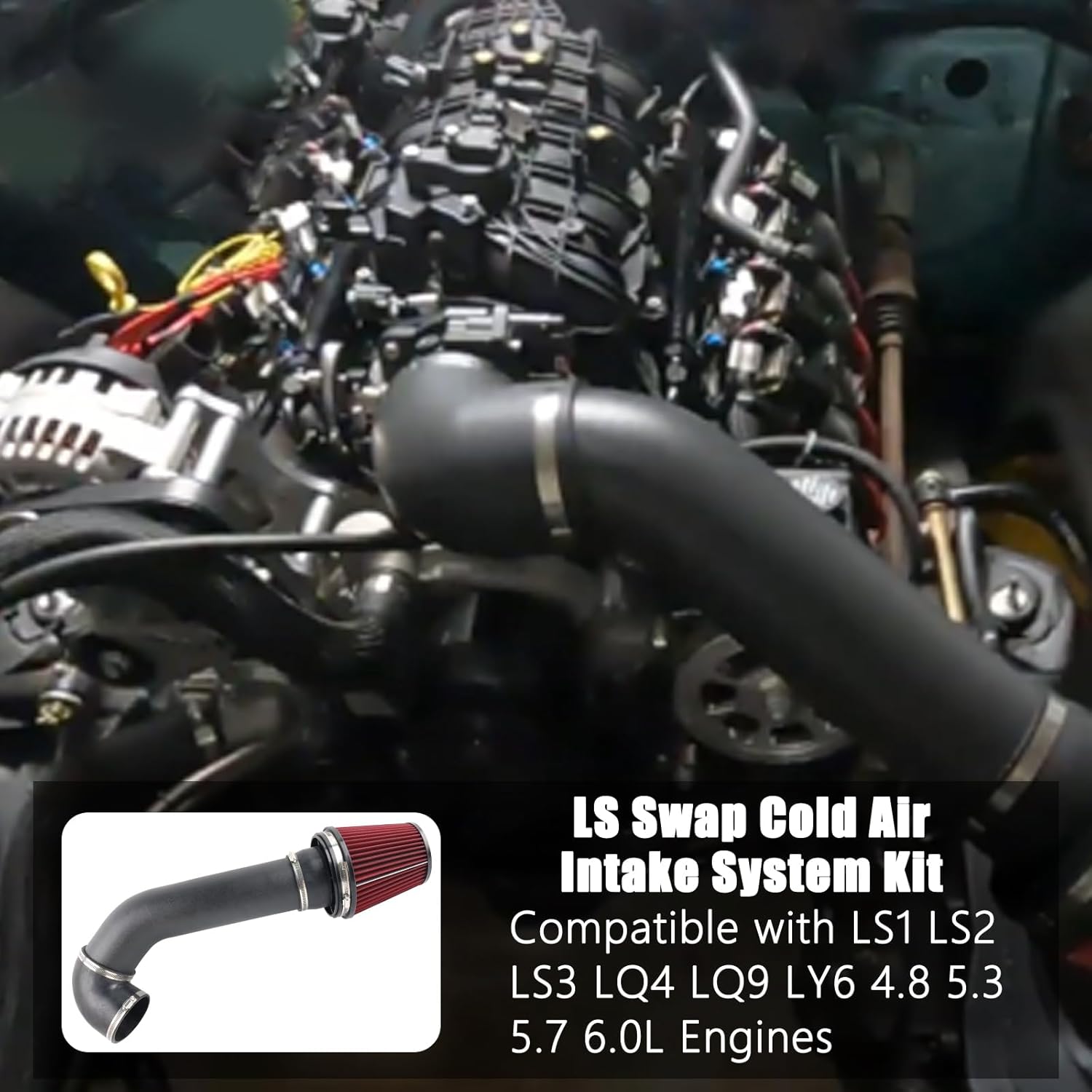 LS Swap Cold Air Intake Kit Compatible with LSX LS1 LS2 4.8L 5.3L 5.7L 6.0L LS Swap Cold Air Intake System