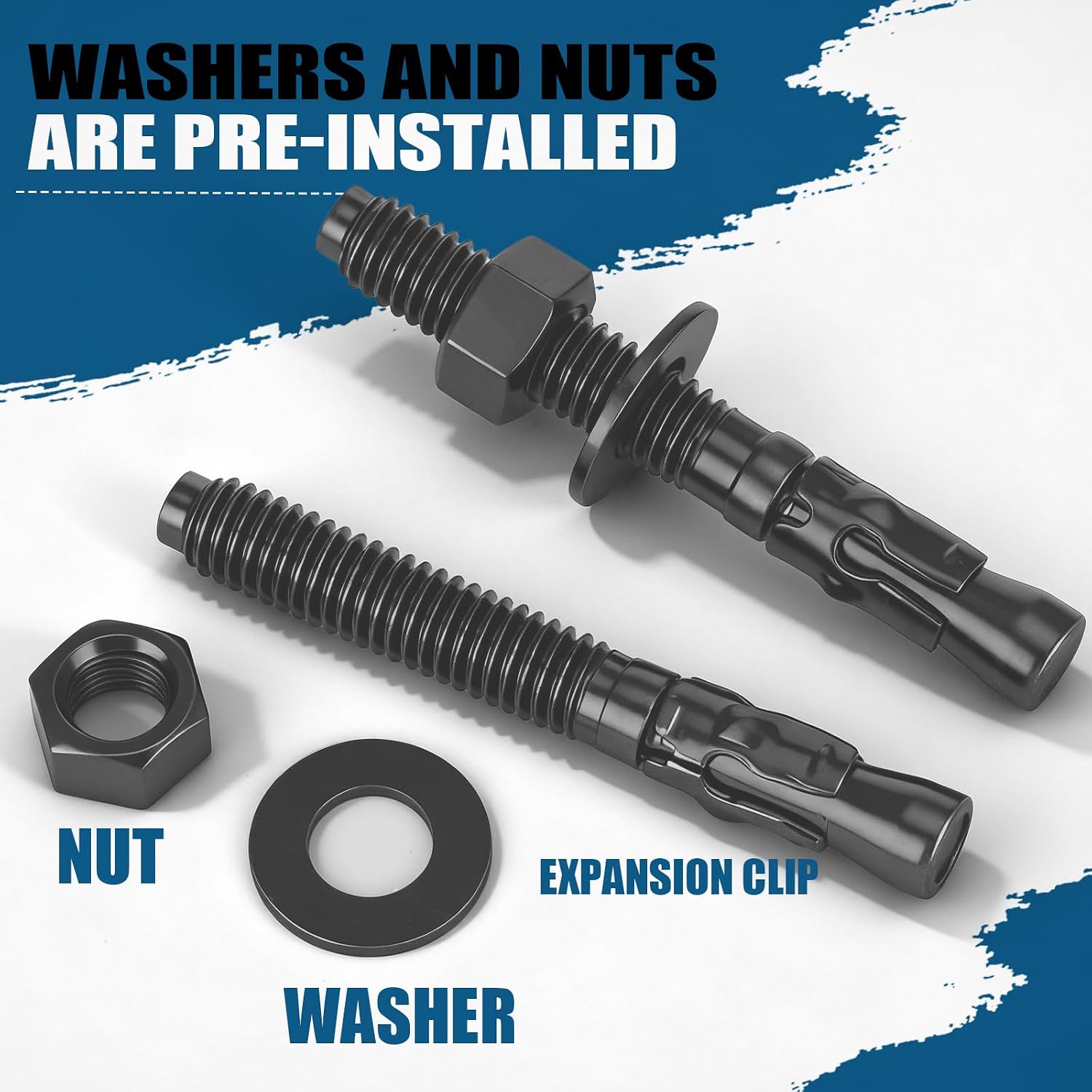 100 Pcs 3/8 x 3 Inch Standard Fasteners for Heavy Duty Ceramic Black Ruspert Coating Wedge Anchors Galvanized Rust Resistant Standard Fastener for Cement Concrete Industrial Domestic Project