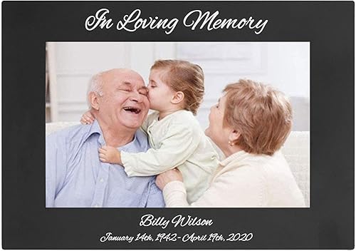 in Loving Memory - Marco de fotos de aluminio anodizado grabado para colgar o mesa, recuerdo personalizado, marco de fotos conmemorativo, añade el