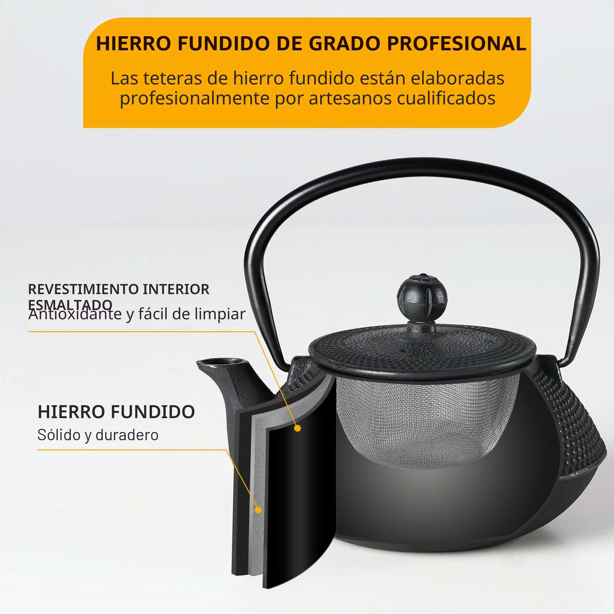 Velaze Juego de tetera de hierro, tetera tradicional japonesa Tetsubin de hierro fundido con infusor de acero inoxidable, diseño antiguo de puntos pequeños, 2 tazas de hierro y bandeja de soporte de