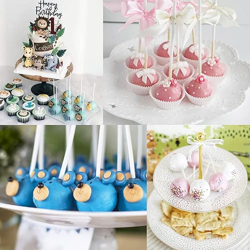 Miniatura 6 de Juego de 600 palitos y envoltorios para tartas, incluye palitos de papel de 6 pulgadas, bolsas transparentes de 4 x 6 pulgadas y lazos dorados,