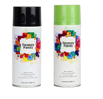 Cosmos Paints Matt Black & Fluorescent Green Spray Paint - Combo Offer (Pack of 2)