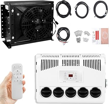 12V/24V DC Air Conditioner,RV Roof Air Conditioner for Trucks,RVs,Buses,Excavators,Campers,Agricultural Vehicles,Cold Function,Remote Control,Portable RV Roof AC for Truck, Car, CamperBlack,12v