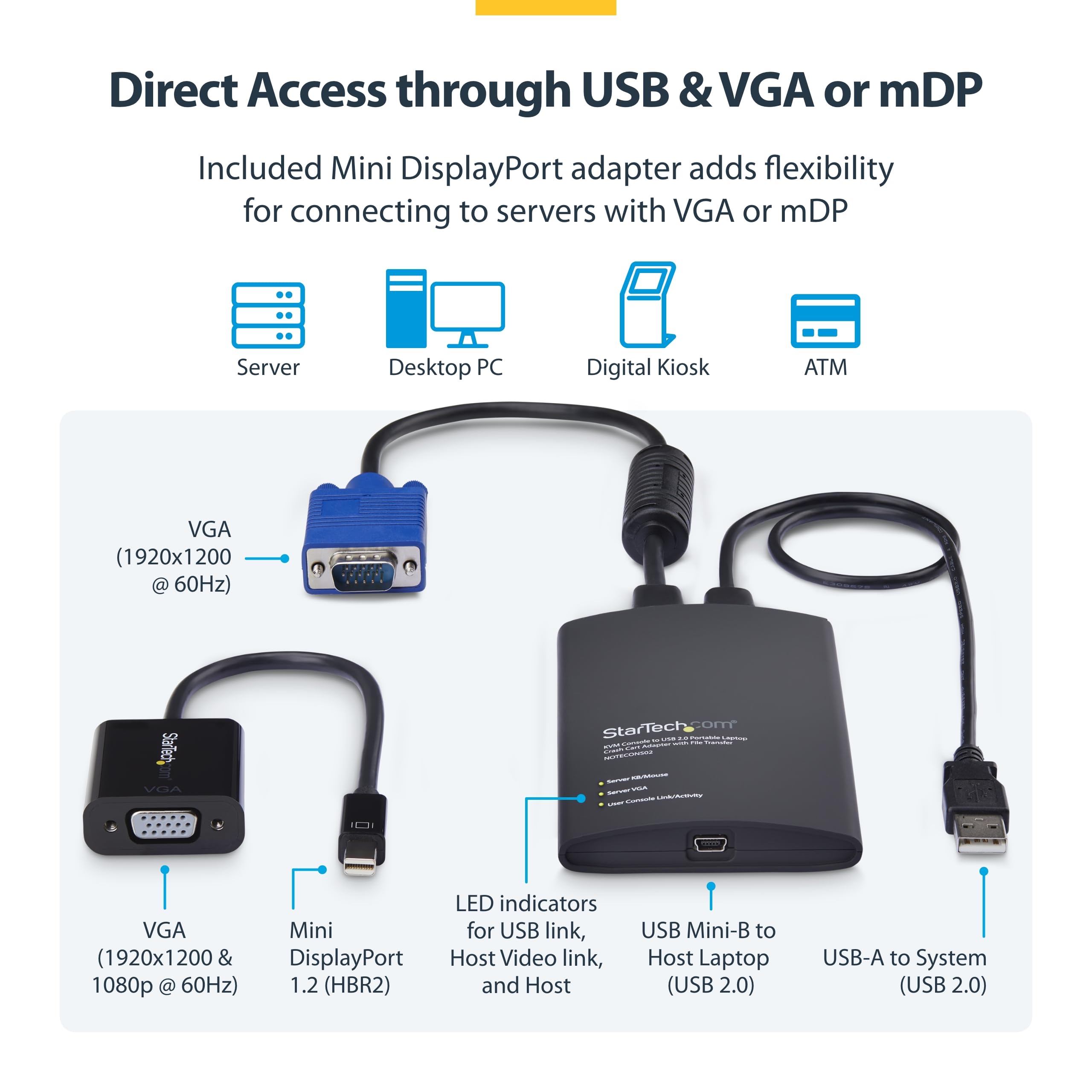 Amazon.com: StarTech Crash Cart Adapter, USB/VGA/Mini DP, TAA