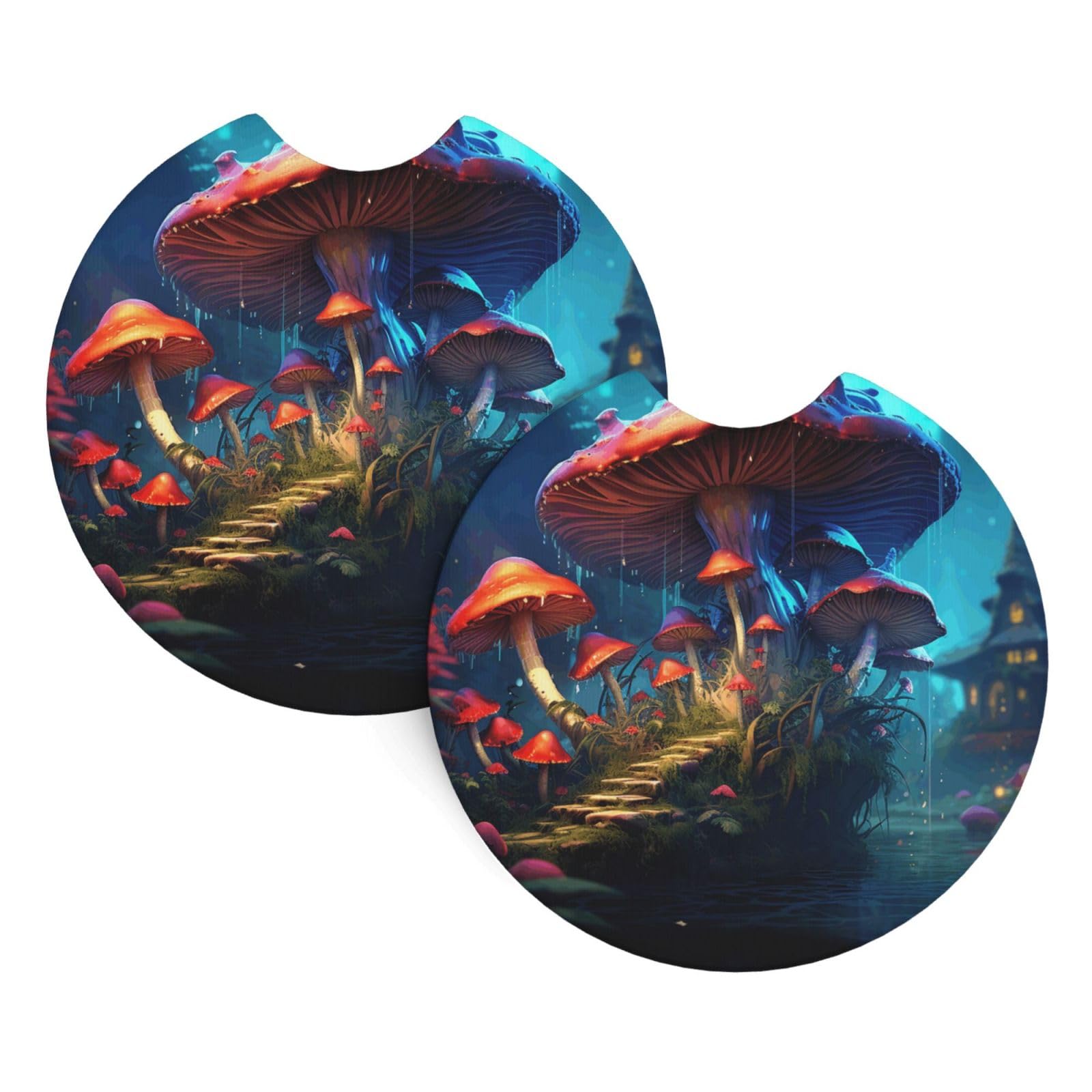 2 Pack Car Coaster for Cup Holders Mysterious Mushroom Car Cup Coaster 2.7" Neoprene Non-Slip Automotive Cup Mat Universal Auto Car Interior Accessories for Women Men Cup Pad