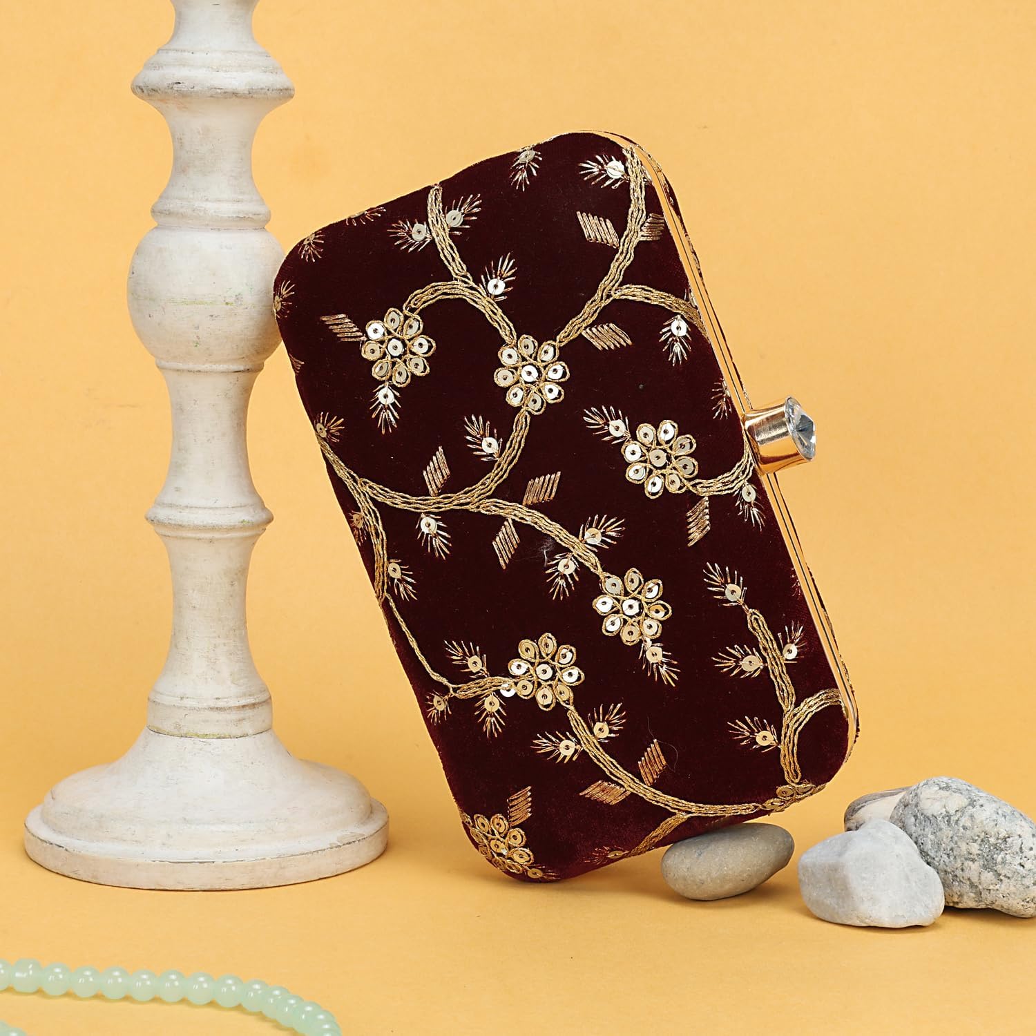 LONGING TO BUY Hand Crafted Designer Box Clutch - Zari Embroidery For Women