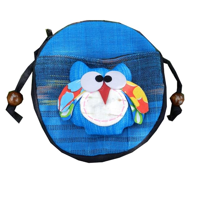 BTP Owl Cell Phone Smart Phone Pouch Coin Purse Digital Camera Bag Swingpack Handwoven Thai Cotton blue