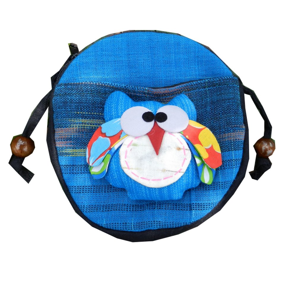 BTP Owl Cell Phone Smart Phone Pouch Coin Purse Digital Camera Bag Swingpack Handwoven Thai Cotton blue
