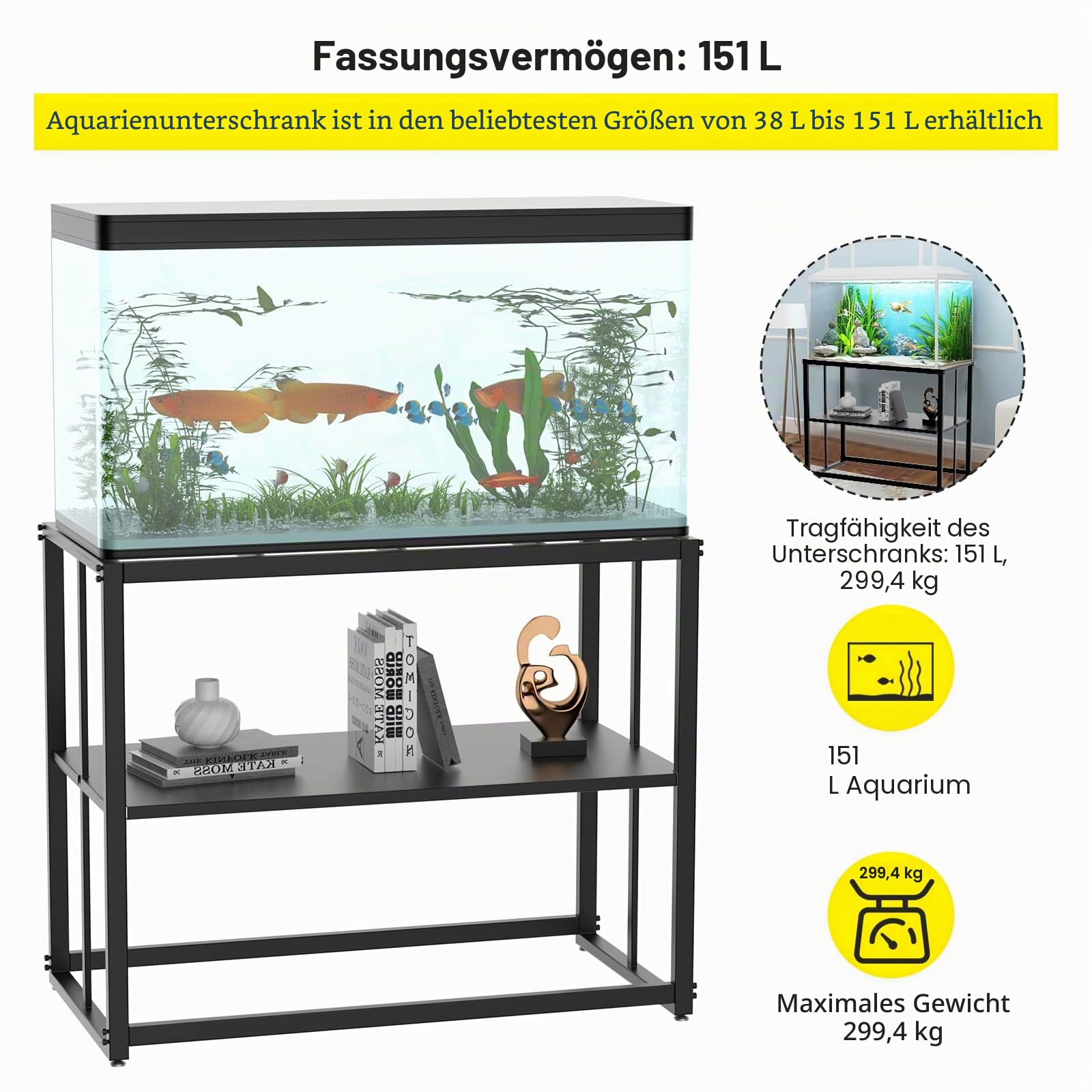 Likeem Aquarium Ständer Metall Aquarium Ständer 40 Gallonen Aquarium Schildkröte Tank 92,7 x 47 x 74,9 cm