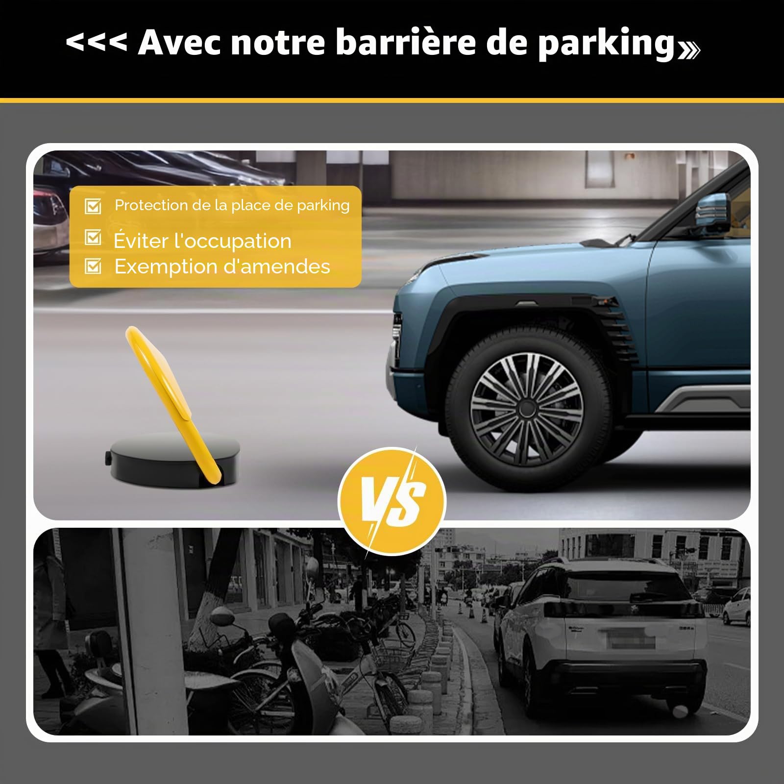 Barrière de parking électrique avec 2 télécommandes - Avec batterie automatique - Pliable - Avec réflecteur