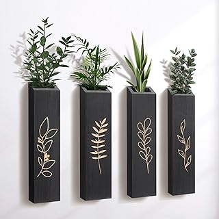 Wood Wall Planter, Farmhouse 4 Pack Indoor Pocket Wall Vases Decor for L...
