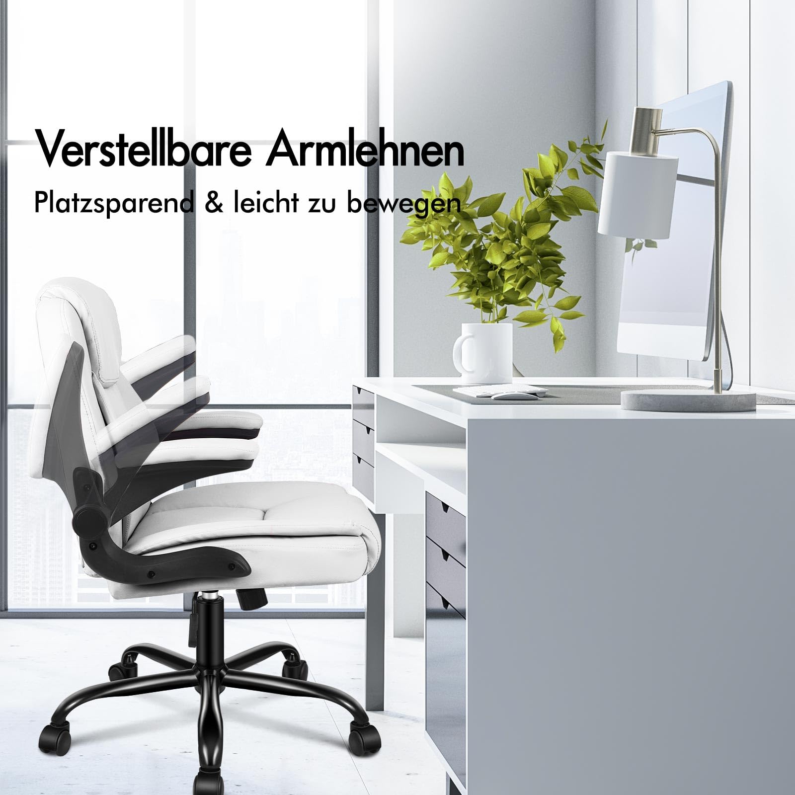 ALFORDSON Ergonomisch Bürostuhl Massage Chefsessel, Schreibtischstuhl Armlehnen höhenverstellbarer, Drehstuhl Wippfunktion 90°-135°, Computerstuhl mit Rollen,Besprechungsstuhl Pu Leder, Weiß