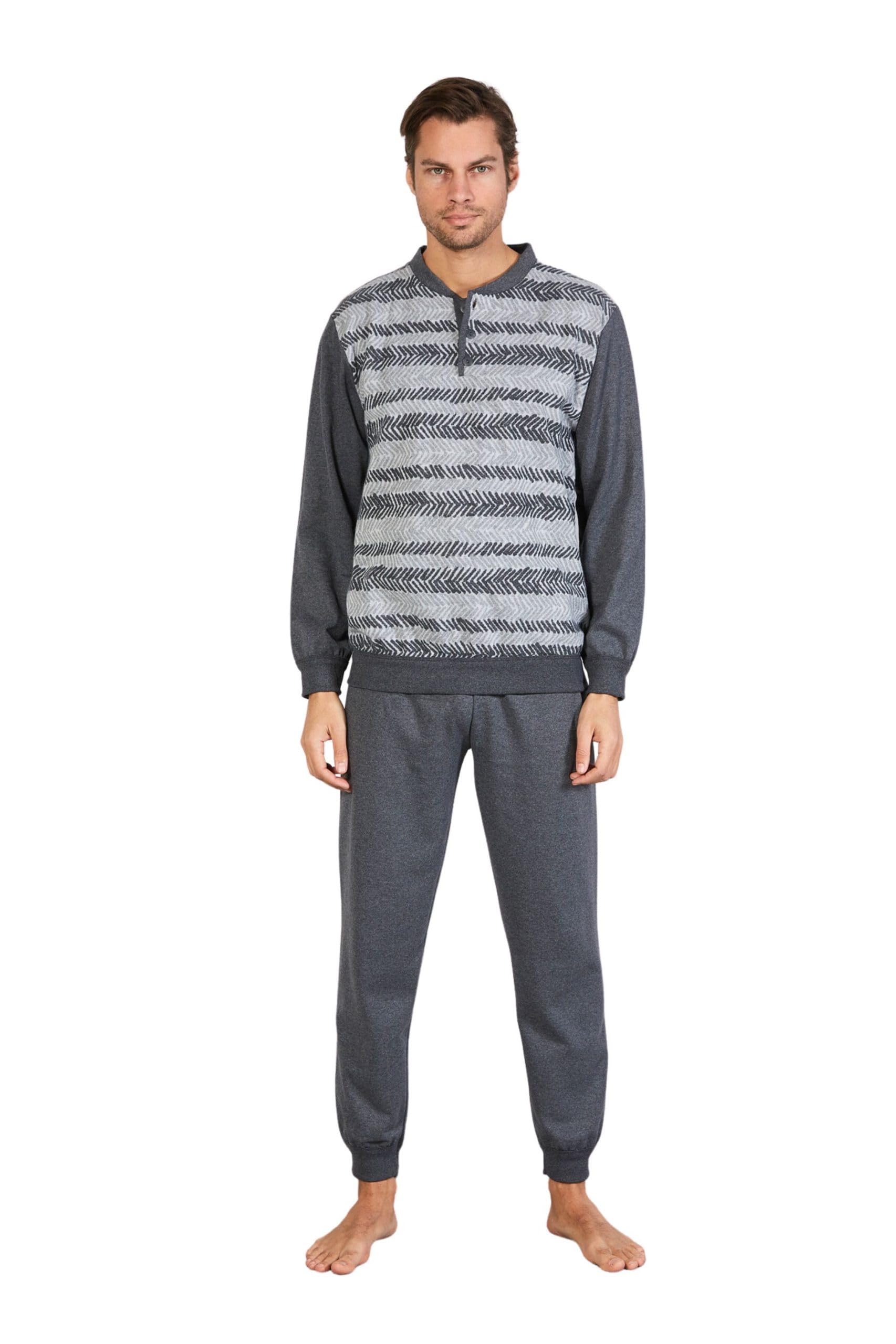 Leo Corsetteria Pigiama Uomo Invernale Serafino Jacquard Felpato Molto Caldo con Polsini SPIGA 6101-51MP