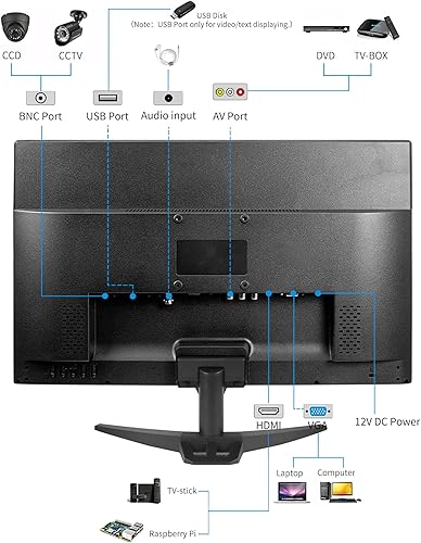Miniatura 6 de Monitor de PC de 20 pulgadas 169 1600x900 Pantalla LED de pantalla LED, 5Ms, 60 Hz, montaje VESA, altavoz integrado, con VGA HDMI AV BNC USB para