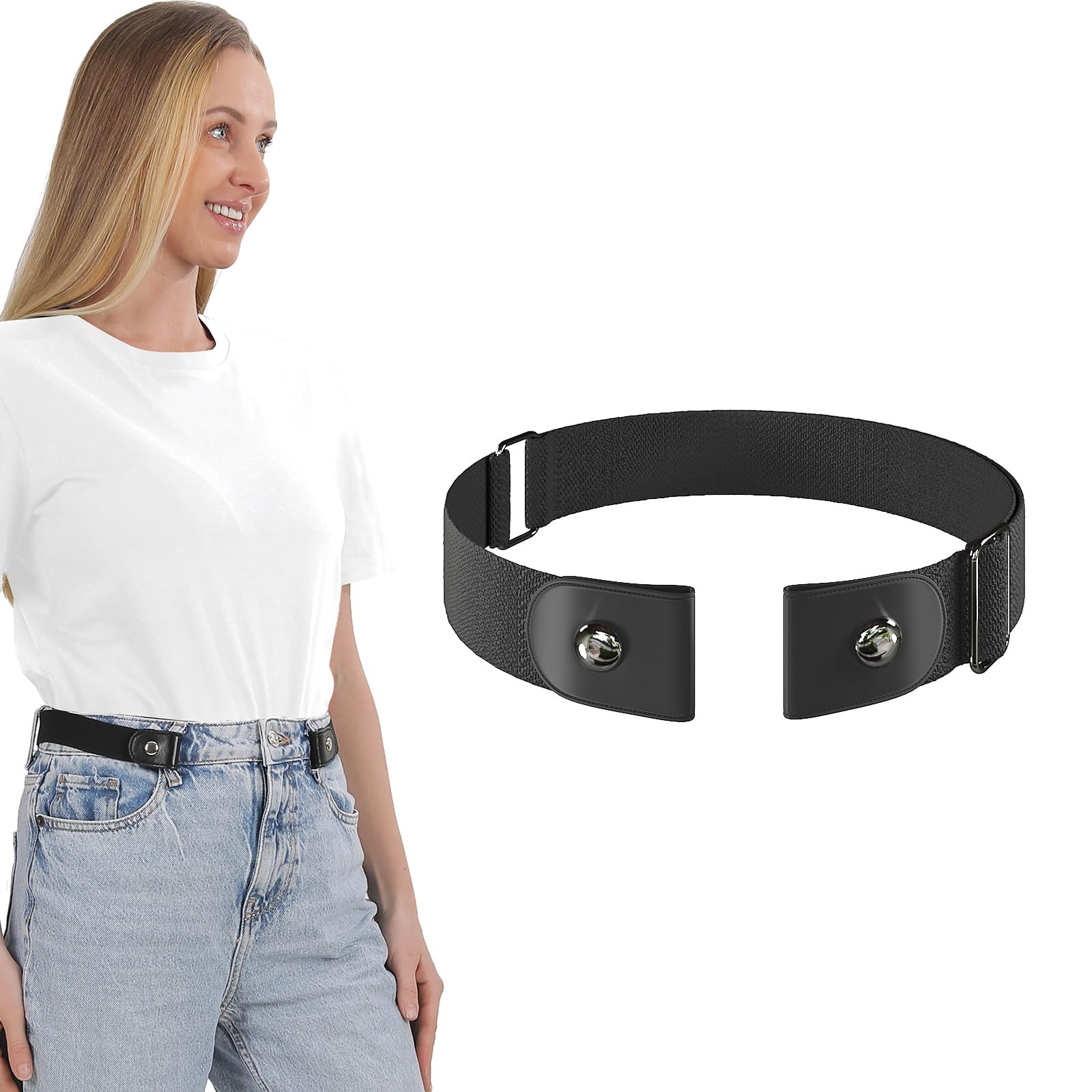 No Buckle Elastic Belt Stretch Invisible Belt for Jeans Unisex 1 Pack