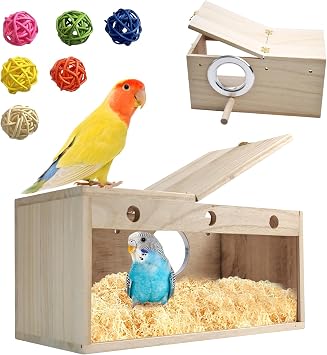 Large Parakeet Nesting Box for Cage,Transparent Bird Breeding Box Acrylic Parakeet Nest Natural Wood Bird Cage House for Parrot Cockatiel Budgies Canaries Lovebirds L