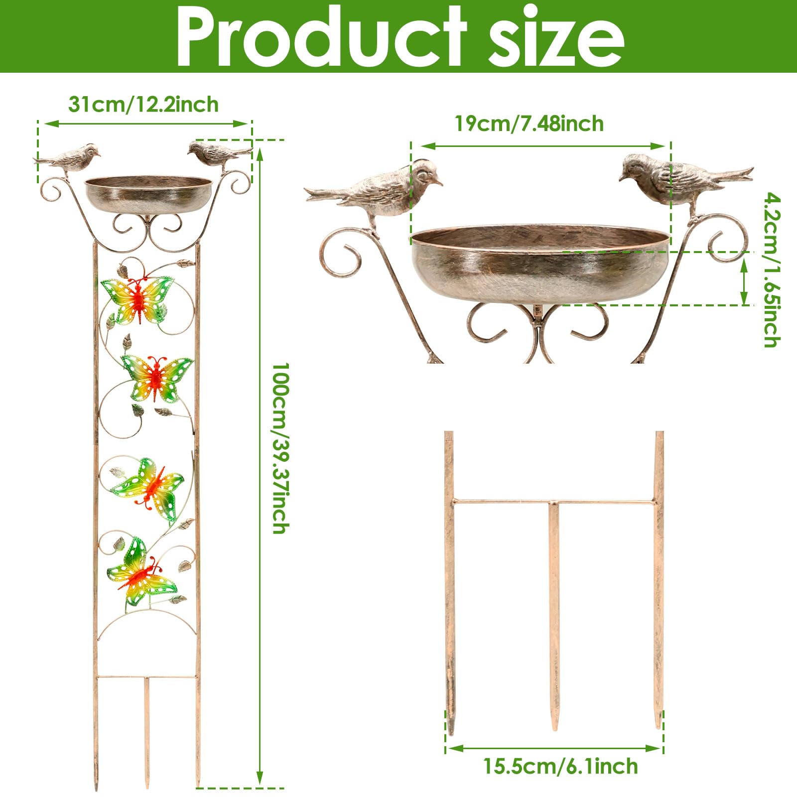 Wasserschale für Vögel Durchmesser 19CM Höhe 100CM Metall Stehend Winterfest Retro Gartendekoration Stabil Langlebig Terrasse Boden Rasen Geschenk Vogelliebhaber