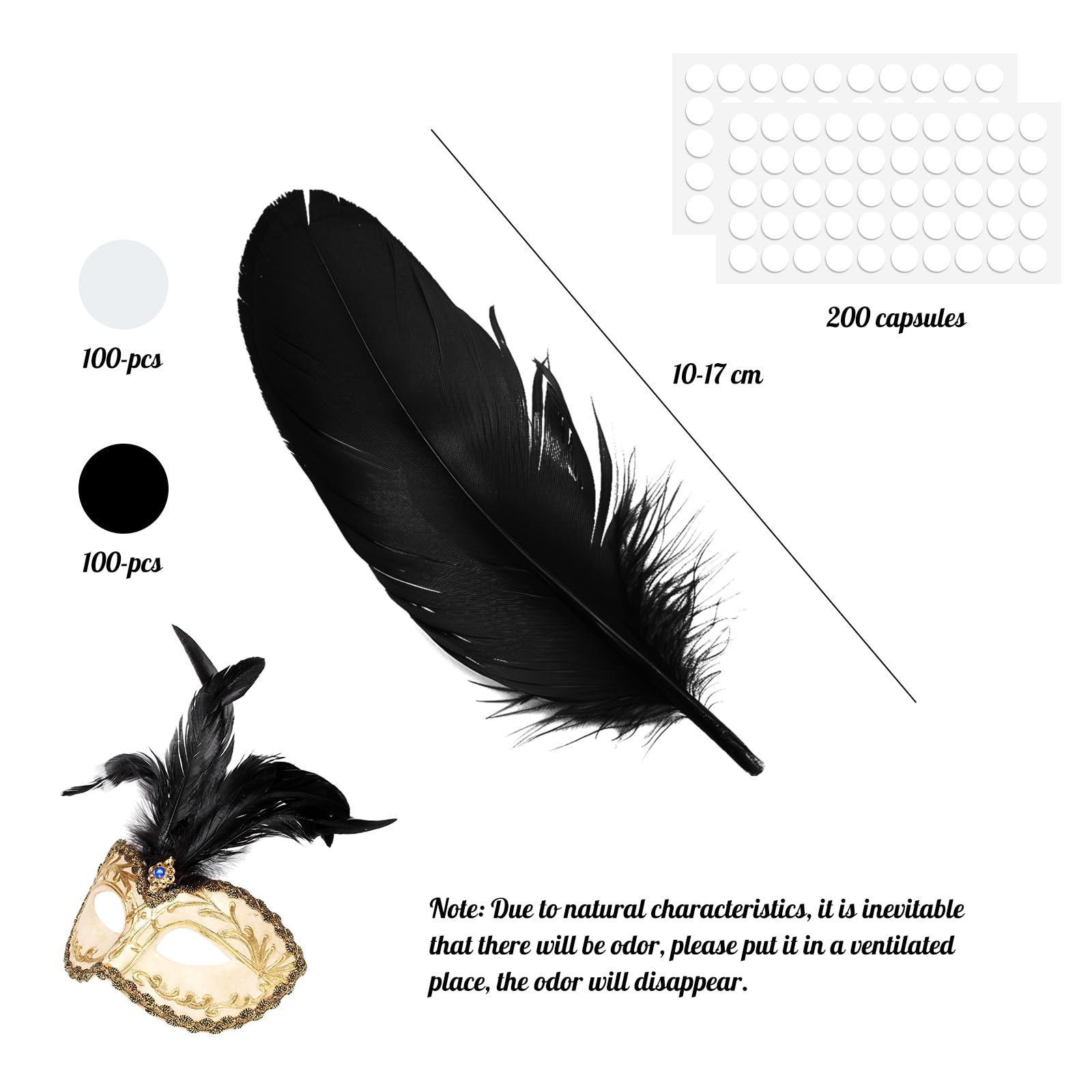Lot de 200 Plumes Artisanales 10 à 17 cm Plume Decoration Plumes Loisirs Creatifs Plume d'oie Naturelle Plumese Noires et Blanche pour Attrape Rêves Mariages Bricolage Costumes