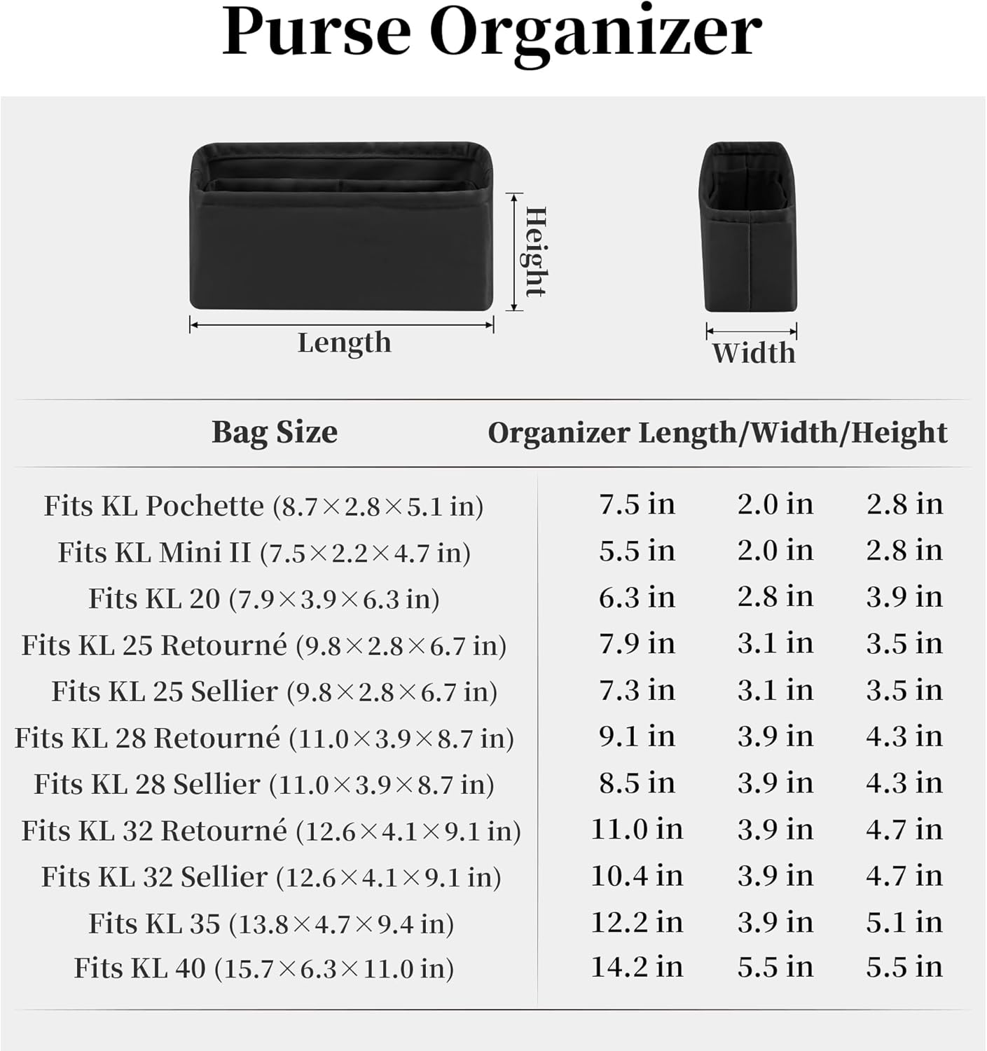 Women's Purse Organizer Insert - Satin & Lightweight Fabric with Inside Pockets, Portable for Commute, Travel, Shopping, and Evening, Multicolor Options, Fits for Kelly 25(Black, KL25 Retourné) - Image 8