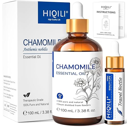 HIQILI Chamomile Essential Oil, Pure Natural Organic Chamomile Oil for Skin, Diffuser, Hair, Aromatherapy, Massage and Face - 3.38 Fl Oz
