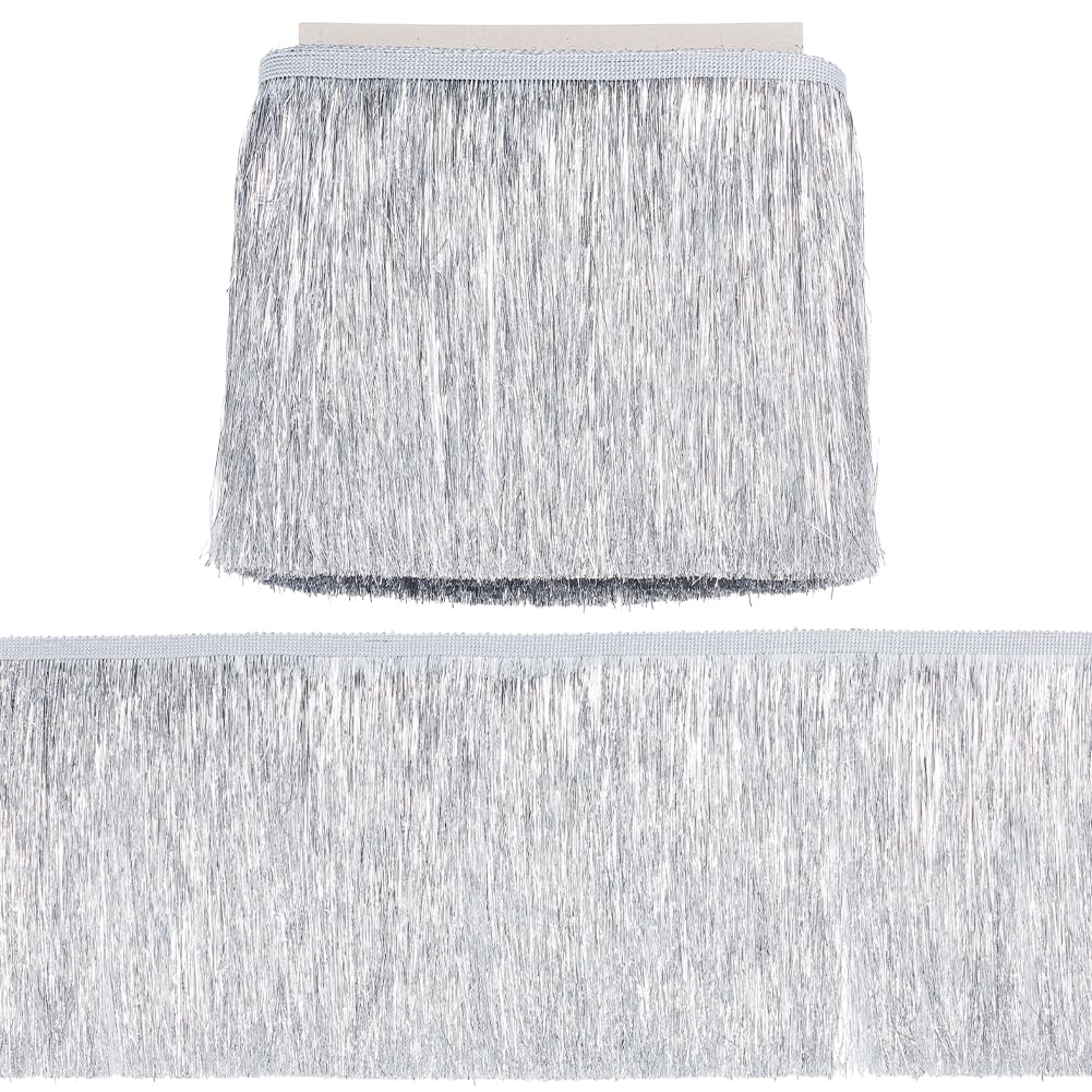 OLYCRAFT 10m Frangia Argentata con Nappa 215mm Larghezza Passamaneria con nappine Passamaneria con frange a catena Passamanerie con frange a nastro per costumi da ballo latino-americano Paralume