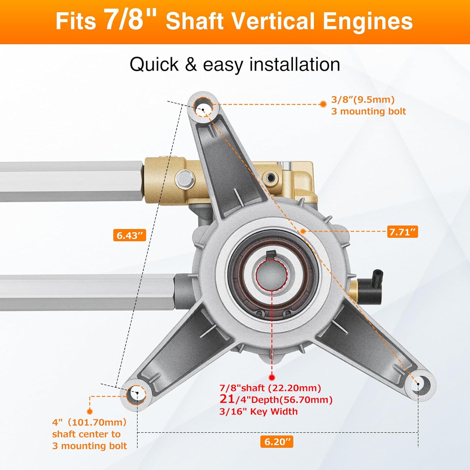 Yesker 7/8" Shaft Vertical Pressure Washer Pump 2600-2800 PSI 2.4 GPM fit for Craftman, Honda GC160 GC190, Homelite, Troybilt, Ryobi Includes Inlet & Outlet Extension Tubes