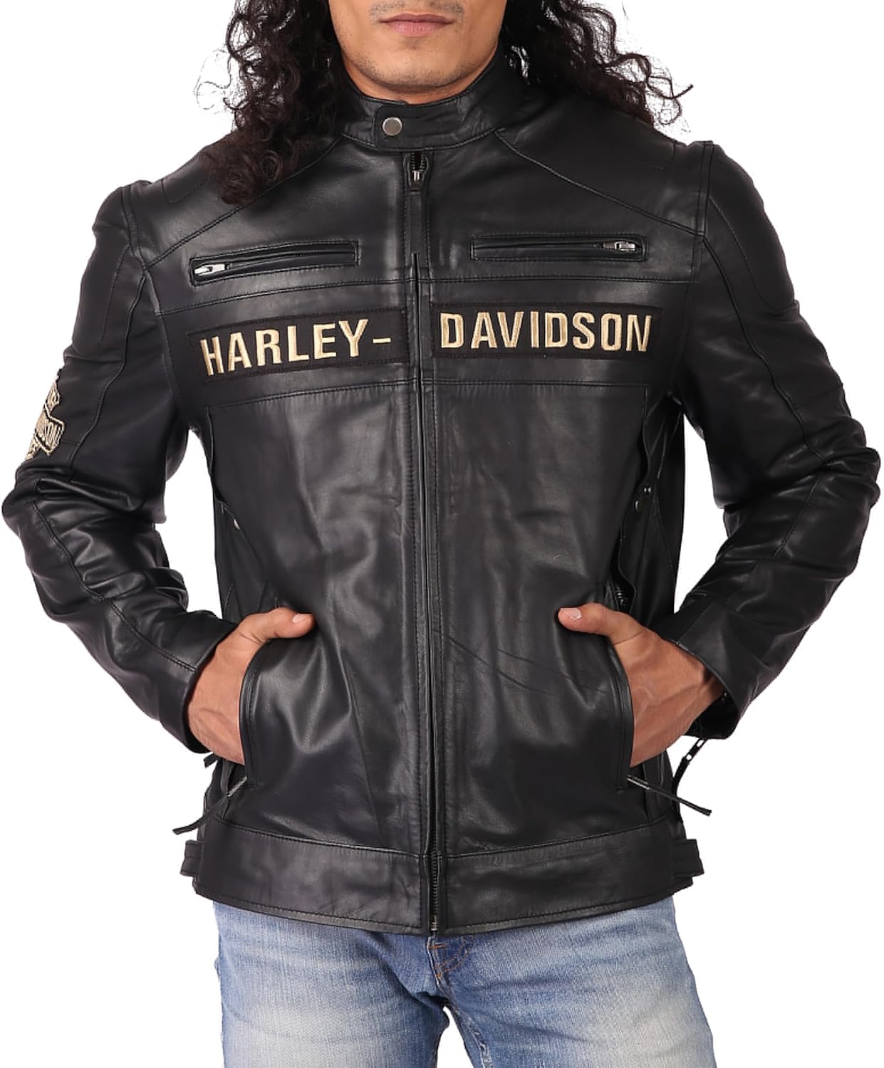 Men’s Black Leather Biker Jacket – Cafe Racer Motorcycle Jacket with Triple Vents, Classic Passing Link Style - Image 3