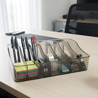 Hian Transparent Acrylic Desk Organizer Tray with 7 Compartments & Removable Divider – 21.5×13×6.5 cm Rectangular Storage ... Price In India