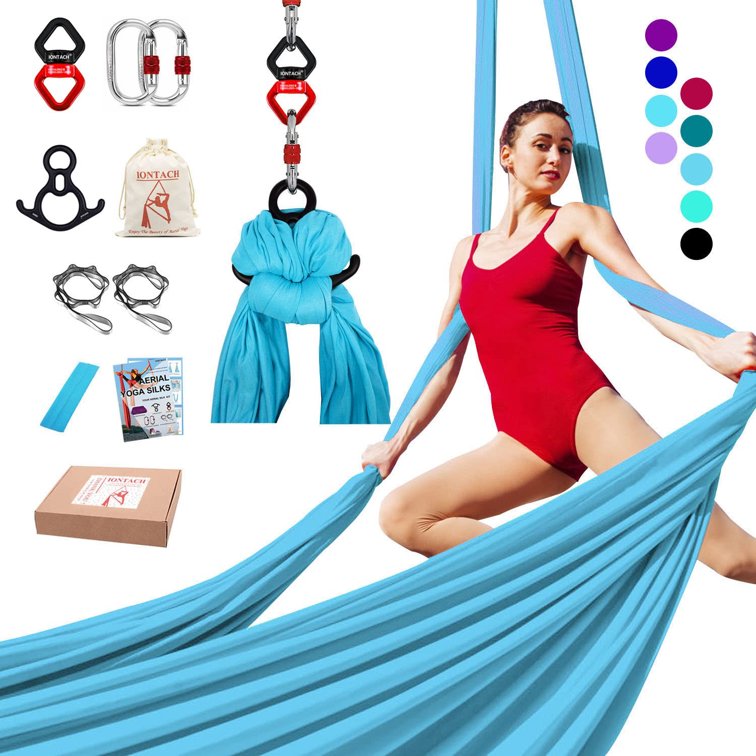 IONTACH Aerial Silks Yoga Swing Set Equipment - 9 Yards Aerial Yoga Hammock kit, Low-Stretch Fabrics for Beginner Dance, Full Accessories