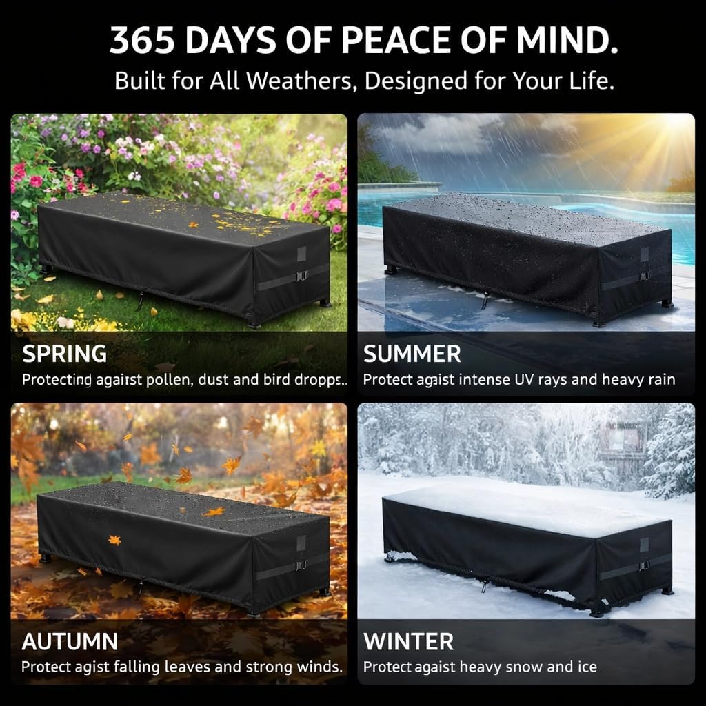 Patio Chaise Lounge Covers, 2 Pack Waterproof Outdoor Furniture Covers for Pool Lounge Chairs, Heavy Duty 500D Polyester, All Weather Protection (Black, 80"L x 30"W x 13"H - 2 Pack)