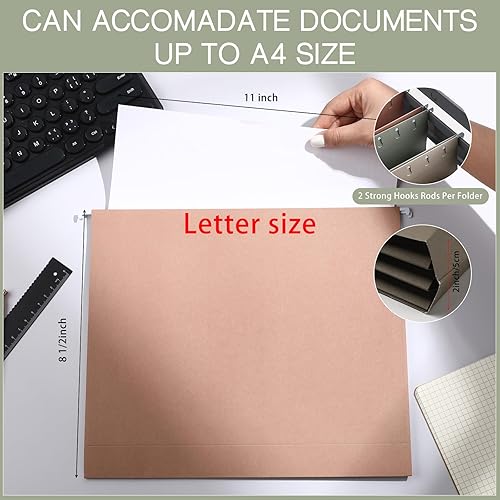 Miniatura 5 de Yaomiao 24 carpetas colgantes de tamaño carta, bolsillo expandible para archivos colgantes con pestañas de plástico e insertos de etiquetas,