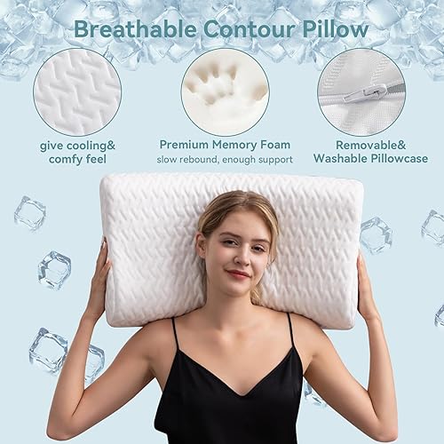 Miniatura 5 de Hcore Memory Foam Pillow for Neck Pain Relief, Contour Cervical Pillow for Side Sleepers, Sandwich Orthopedic Pillow, Ergonomic Adjustable Pillow