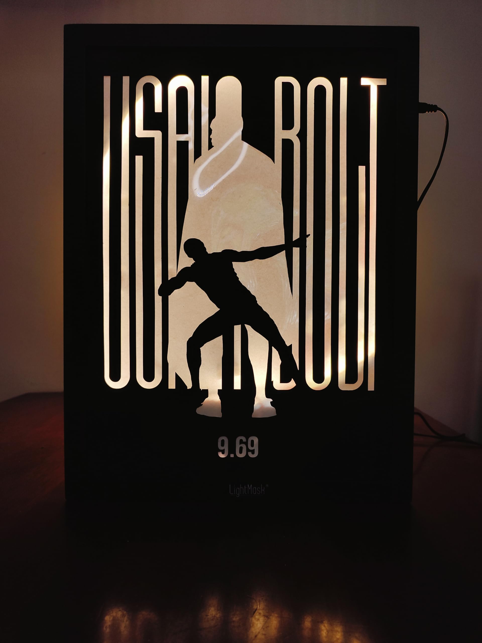 LightMask Usain Bolt-Inspired LED Shadow Box | 3D Illuminated Light-Up Artwork | Iconic Sprinter Pose | Touch Button Control | Sports Wall Decor & Gift | LED Night Light Frame (11.6x15.6 Inch)