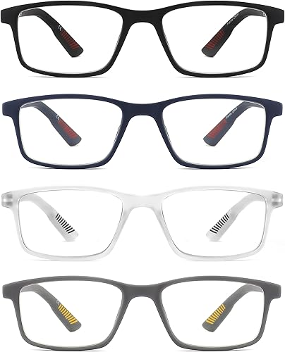 IVNUOYI Paquete de 4 lentes de lectura con bloqueo de luz azul para hombres, anteojos ligeros para computadora con bisagra de resorte