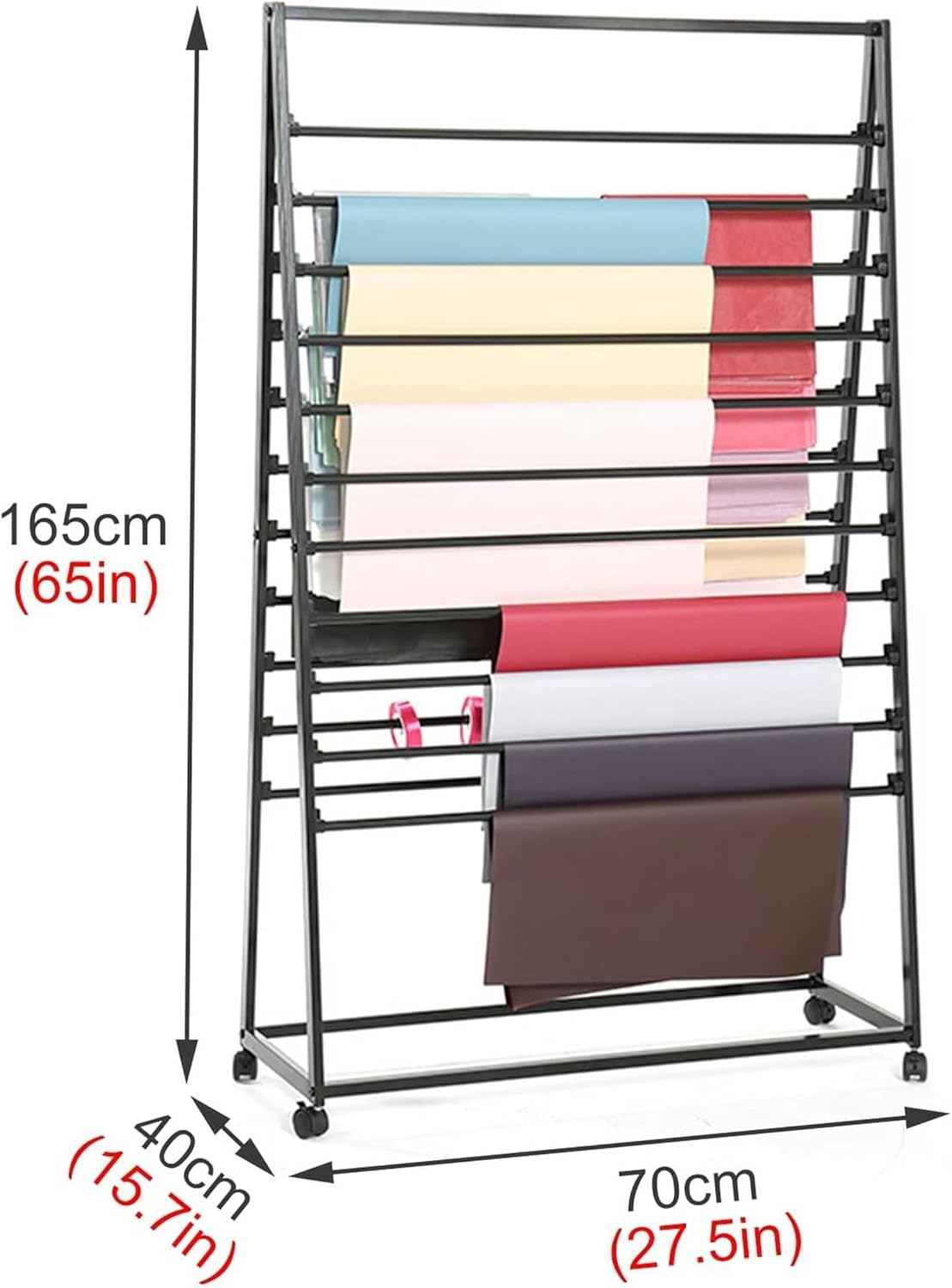Gift Wrapping Paper Holder and Organizer Ribbon Display Stand, Commercial Rolling Large Capacity Multi-Layer Scarf Rack with Wheels (Color : Black, Size : 100x40x165cm)-1PC-, White